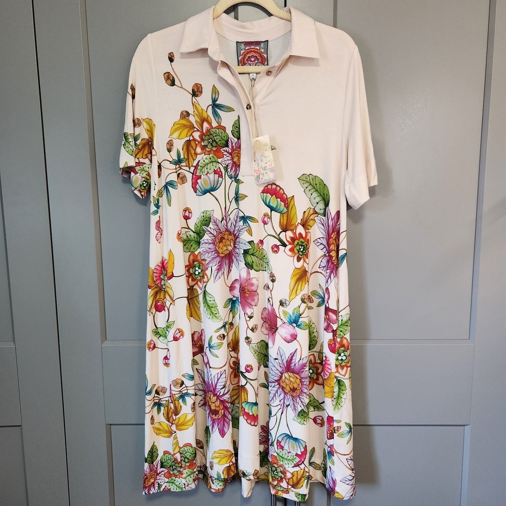 New Johnny Was The Janie Favorite Polo Swing Dress Orlaya Small Floral Collar S
